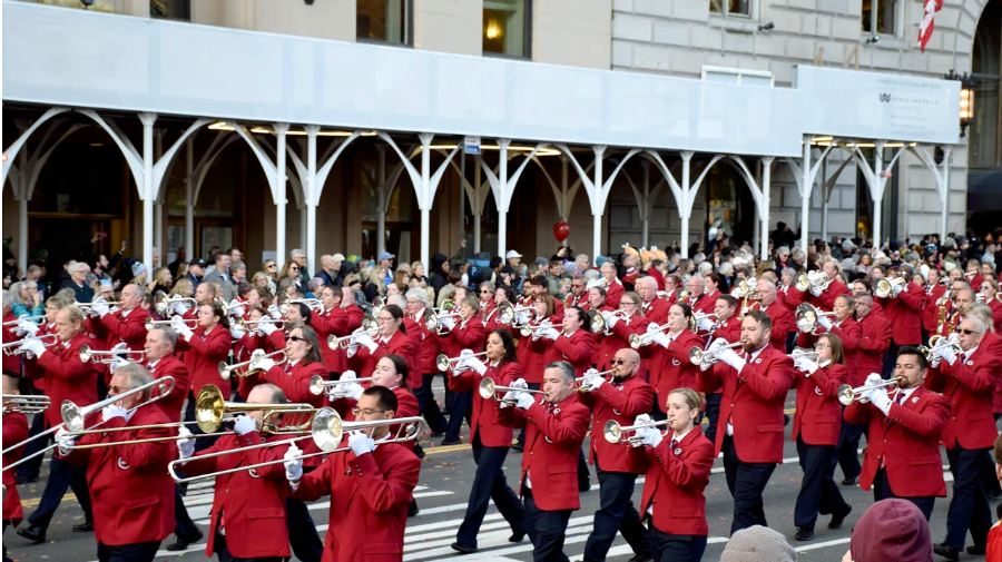 The Band Directors Marching Band in the 2023 Macy's Thanksgiving Day Parade