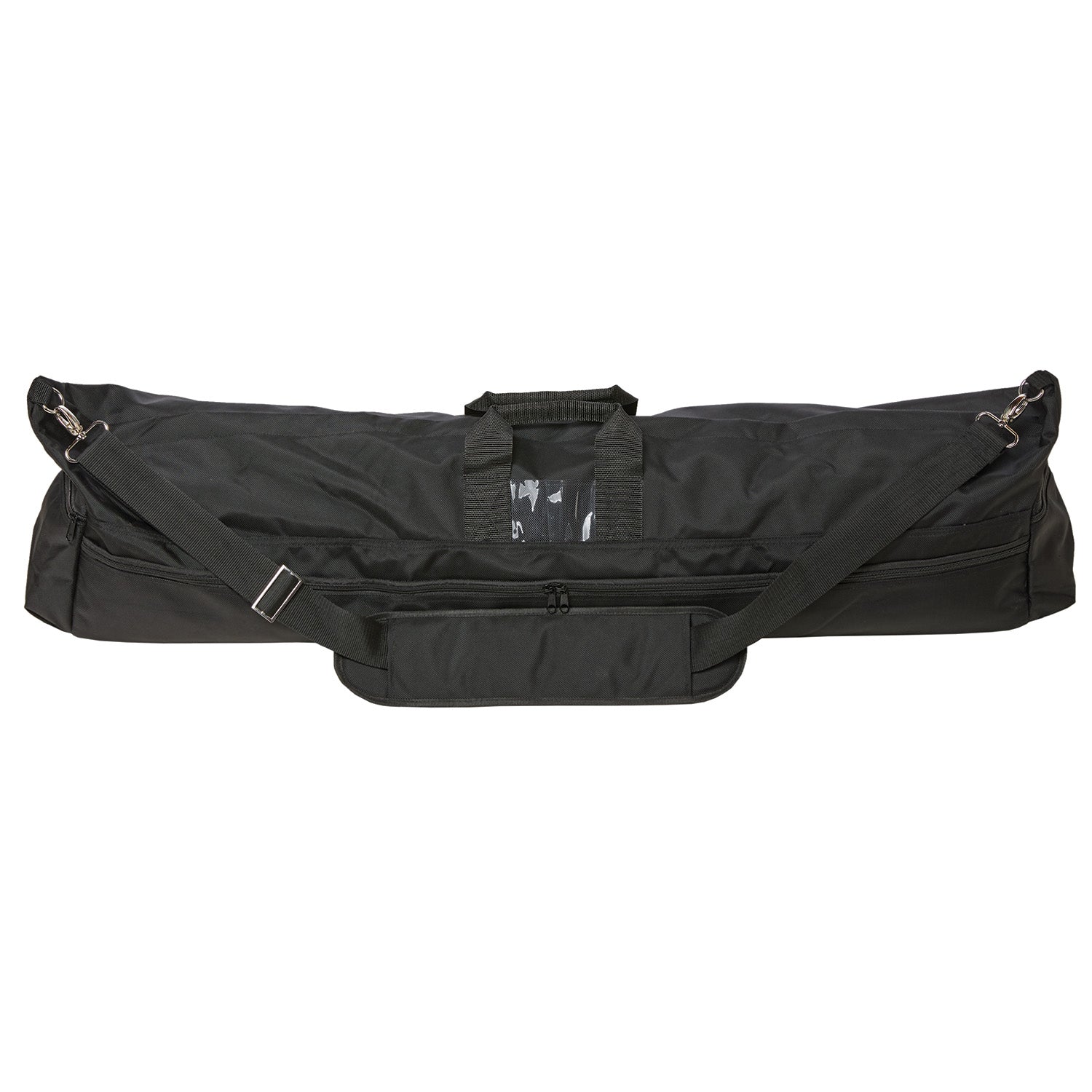 Vivace Premium Team Equipment Bag in black 1680‑denier nylon, 41″ × 8″ × 12″, with padded shoulder strap, dual carry handles, clear ID window, and four zippered exterior pockets—designed to hold up to 15 sabres or 10 rifles