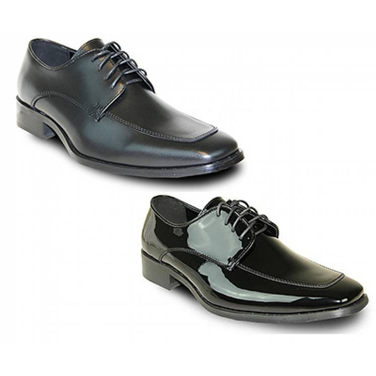 Men’s Tux 3 oxford-style tuxedo shoe in black patent (or matte) finish, featuring fashion moc-toe styling, lace-up closure, and premium cushion insole for comfort.