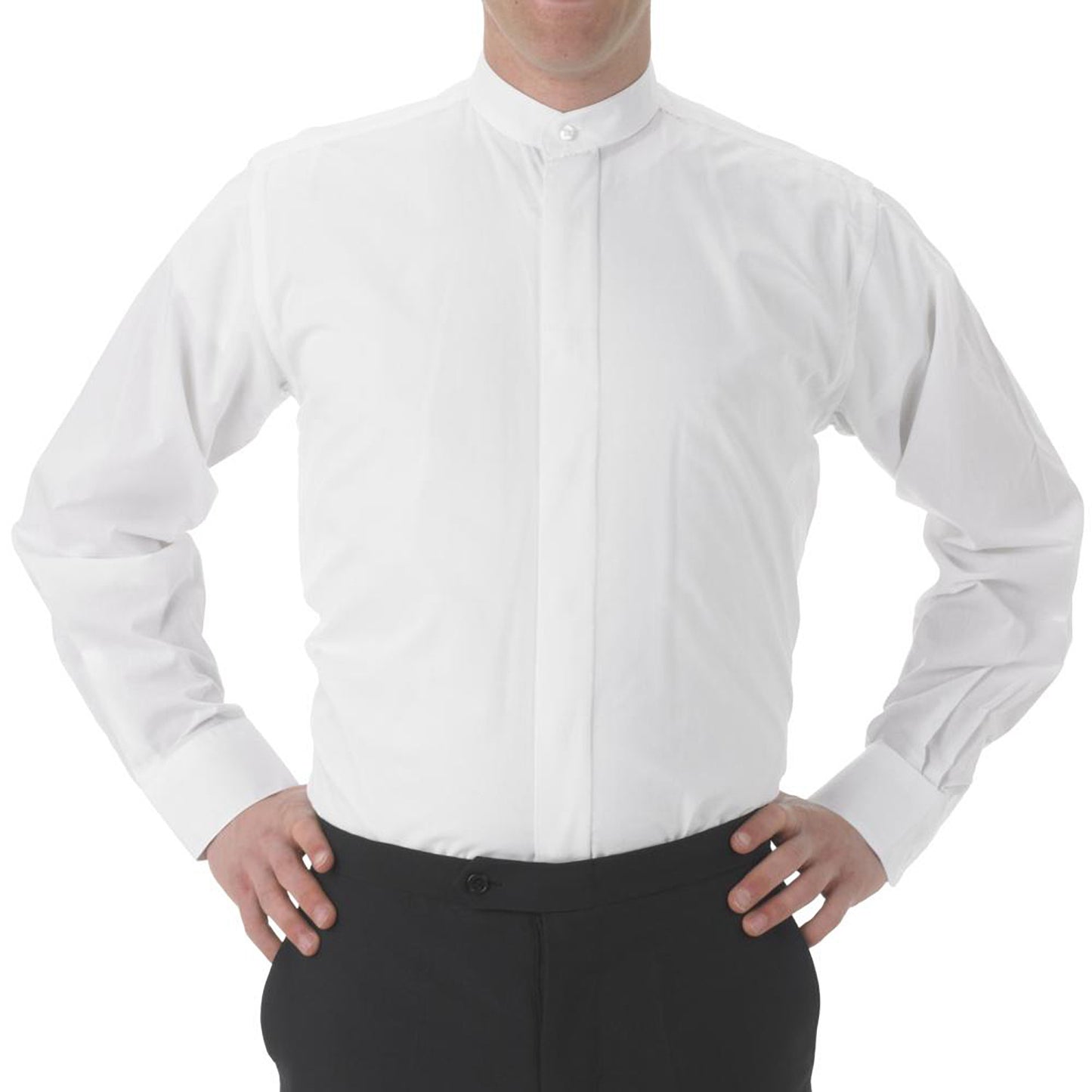Banded Collar Dress Shirt - White or Black