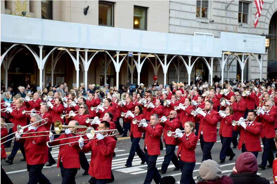 The Band Directors Marching Band in the 2023 Macy's Thanksgiving Day Parade
