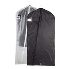 52‑inch black vinyl garment bag with full‑length diagonal zipper, reinforced hanger‑seam top, clear ID window, ventilation grommet at bottom, and base carry handle—durable storage for uniforms or dresses. also in frosty clear 