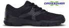 Crossover performance marching shoe in black leather with low-profile oxford styling, padded collar, and cushioned midsole for comfort during extended performances