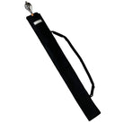 A black deluxe mace bag with a hook and a zippered side pouch, designed to fit up to 60″ macesDeluxe Mace Bag in black padded denier canvas, full-length sleeve holding a mace with metal dome visible at top, adjustable shoulder strap, and side accessory pouch