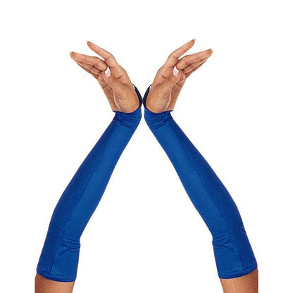 long glitter glove extending past the elbow, densely covered with shimmering fine glitter on stretch fabric, worn on arm with smooth elastic cuff—ideal for stage or drill-team sparkle. made to order