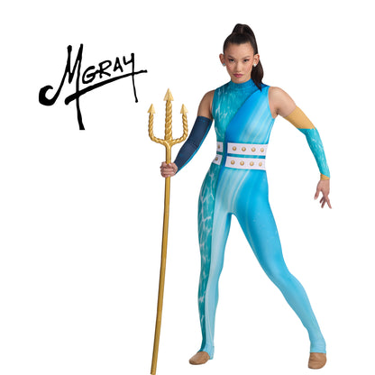 Print‑N‑Go sleeveless jumpsuit in multicolor abstract apparel print, featuring a high crew neck and fitted legs, made from breathable stretch fabric for guard and dance performers.