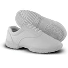Sole‑up view of white Viper shoe displaying non‑marking rubber twin‑sole with segmented traction zones and anti‑scuff protection for indoor/outdoor use