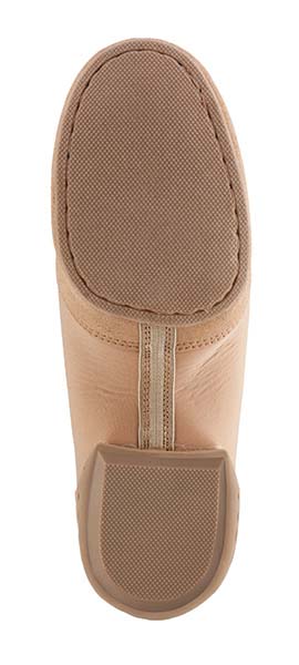 Sole view of Ever‑Jazz tan shoe featuring stitched split‑sole with rubber traction pads on toe and heel for secure movement.
