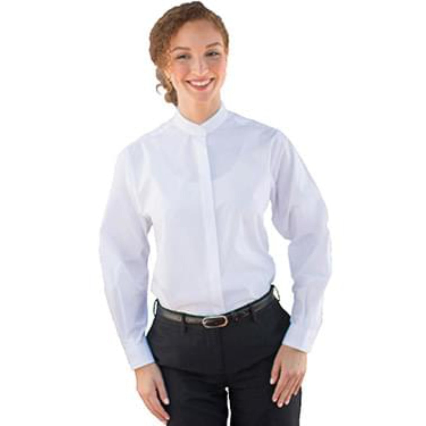 Ladies Banded Collar Broadcloth Shirt