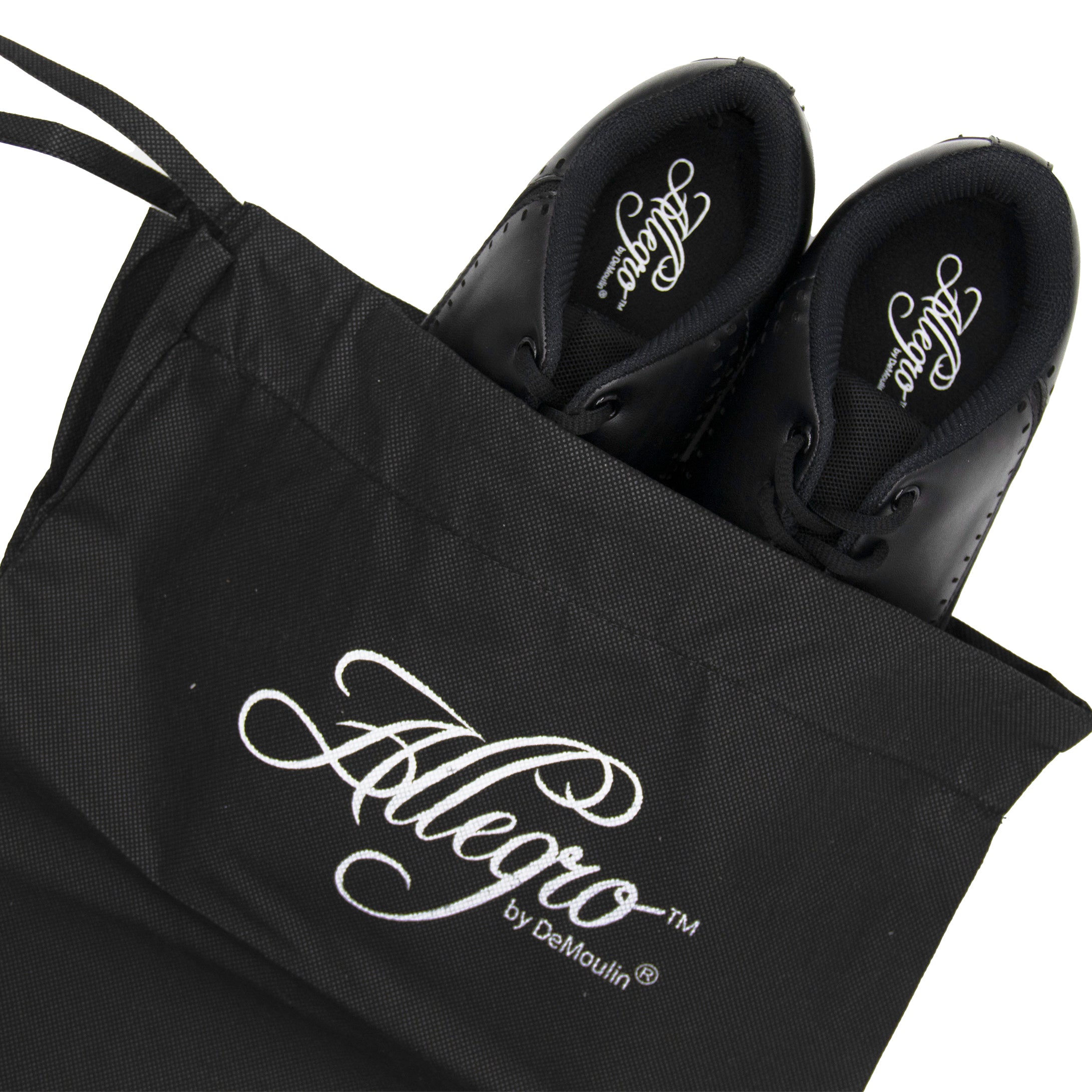 Heel view of Allegro by DeMoulin marching band shoe showing padded back collar, reinforced heel counter, and tapered outsole for ankle support and stability during performance.
