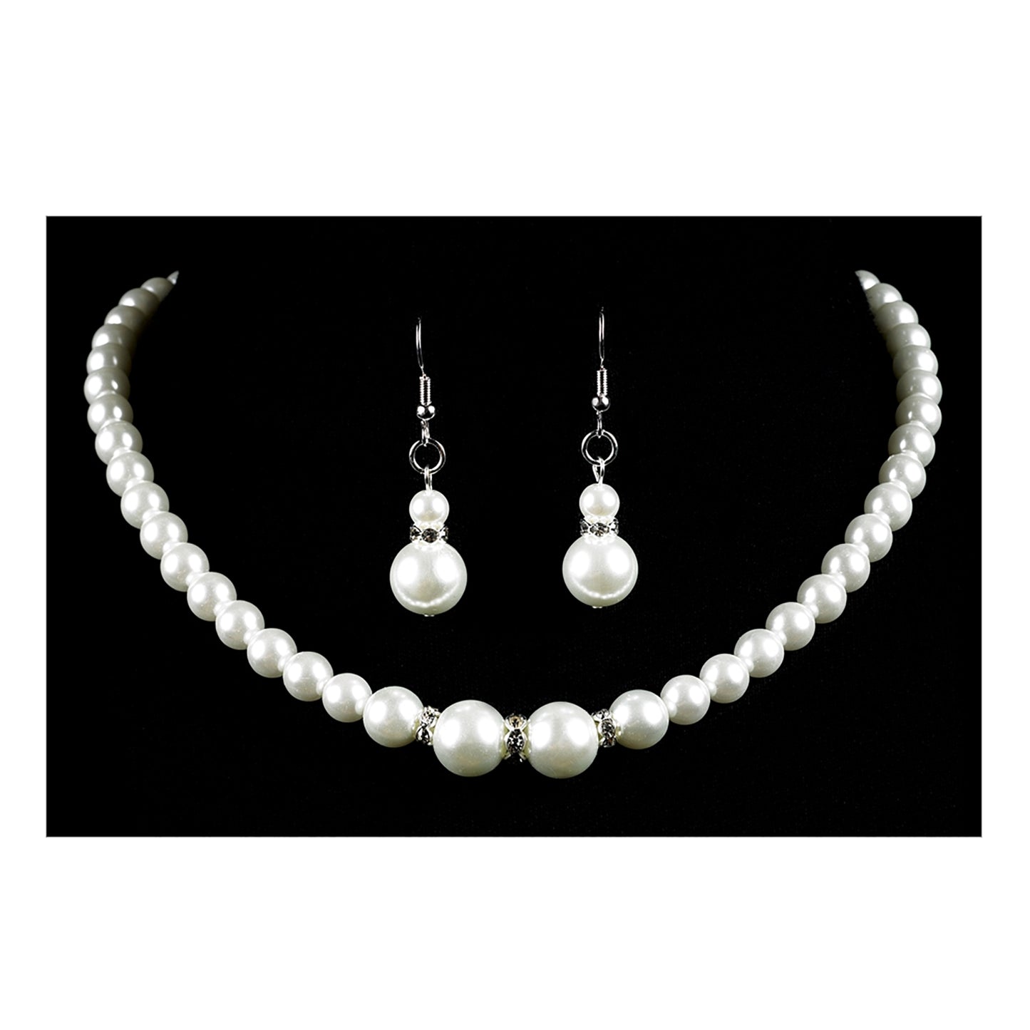 Strung Pearl & Rhinestone Necklace with Matching Drop Earrings Set