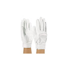 Drum Major Pro Gloves pair in white soft leather with neoprene back panels, featuring reinforced palm stitching, articulated finger seams, and adjustable hook‑and‑loop wrist strap for secure fit.