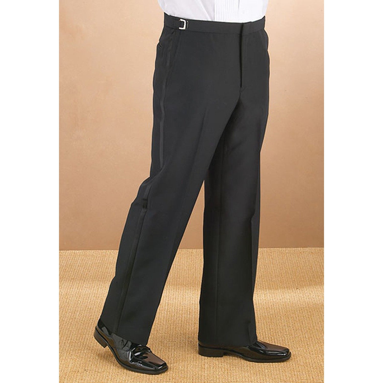 Sir Gregory Men's Fitted Flat Front Tuxedo Pants Formal Satin Stripe  Trousers with Adjustable Waistband Size 27-29 Waist 28 Length Black at  Amazon Men's Clothing store