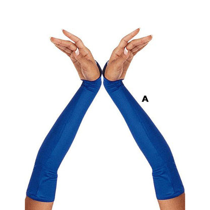 long glitter glove extending past the elbow, densely covered with shimmering fine glitter on stretch fabric, worn on arm with smooth elastic cuff—ideal for stage or drill-team sparkle. made to order