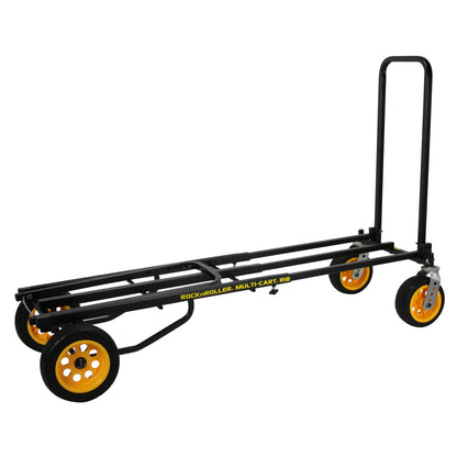 R18RT Mega Plus cart folded flat for storage, with wheels and handle nested close to frame—folding tripod base and telescoping support arms visible