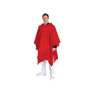 StylePlus Spectra‑Lite red poncho with muffler pocket at chest, formed hood, side snaps, and lightweight nylon shell with PU coating—designed to protect uniforms and carry accessories. in colors red, maroon, orange, gold, kelly, forest, navy, royal, purple, black, white, brown