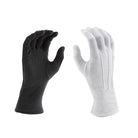 Model wearing StylePlus Long‑Wrist Sure‑Grip gloves, showing snug fit over fingers and extended wrist, enhanced palm grip, and elastic stretch Back of hand in StylePlus Long‑Wrist glove, highlighting smooth nylon knit across knuckles and long‑wrist cuff for conductor or equipment use.