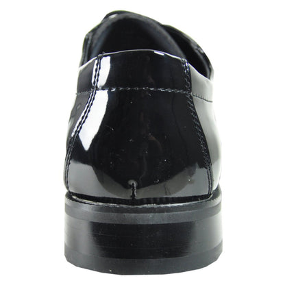 Heel view of Vangelo Tux‑1 Tab Oxford formal shoe showing stitched leather heel counter, low stacked heel, and scuff-resistant gloss for concert and formal event use