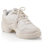 Capezio Fierce™ Dansneaker in white featuring tech‑mesh and PU leather upper, sporty lacing, padded collar, and split‑sole flexible outsole with pivot point for dance turns.
