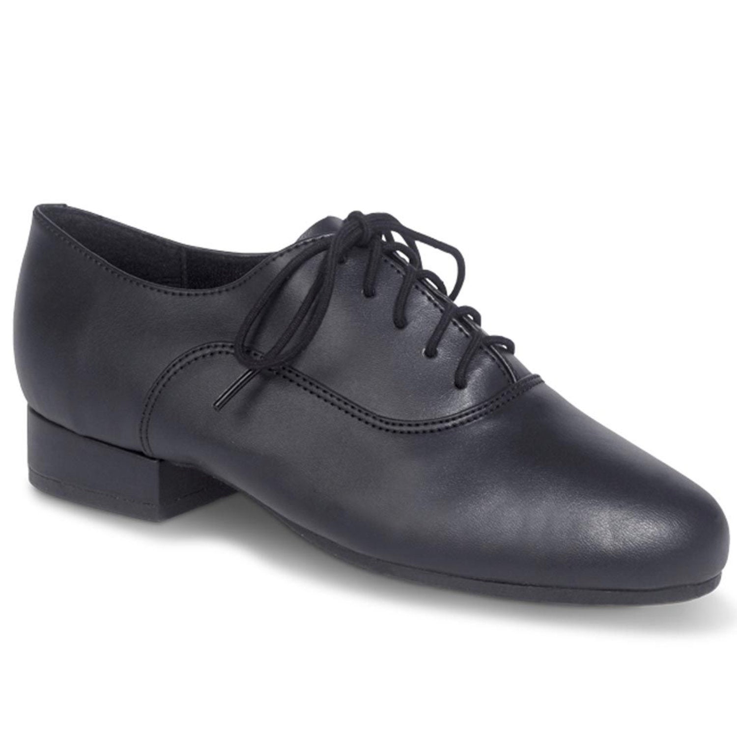 Capezio Overture Oxford character shoe in black PU leather, lace-up oxford styling, padded collar and Achilles notch, suitable for tap accessory installation