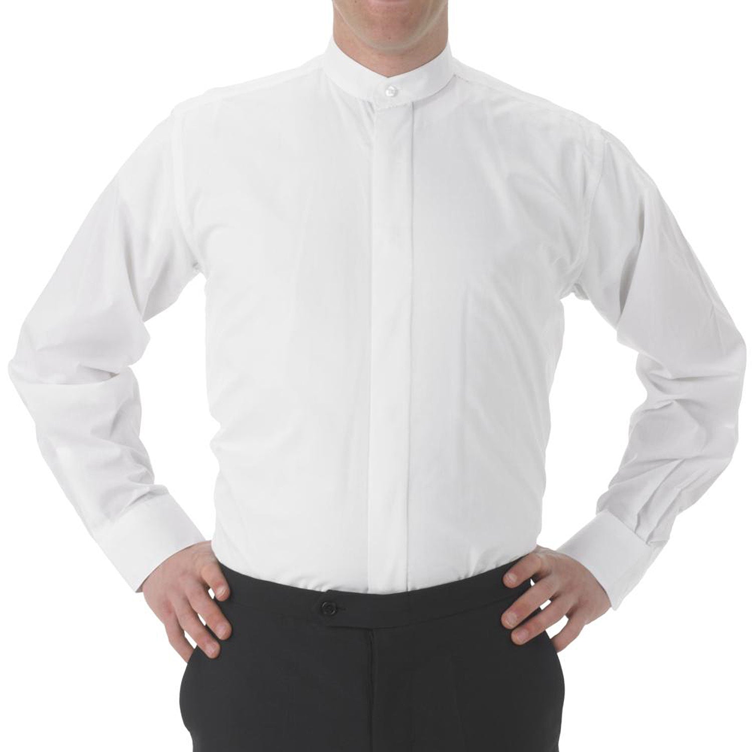 Banded Collar Dress Shirt - White or Black Banded Collar Dress Shirt - White or Black
