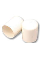 Two white vinyl bungee pole caps shown side-by-side, smooth cylindrical shape with slightly rounded tops—designed to fit 15/16″ diameter bungee flag poles and lightweight for performance use