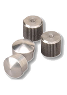 Set of four aluminum top pole plugs in polished silver and black finishes with knurled barrel—designed to screw into 1″ flag pole tops to secure decorative ornaments and prevent fraying