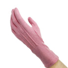 Dinkles pink long-wrist cotton glove shown laid flat, with ribbed military-style back seam, extended cuff past wrist, made for Breast Cancer Awareness and polished uniform appearance