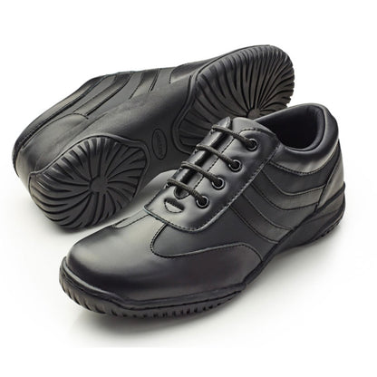 Dinkles Spin color guard shoe in black synthetic upper with split‑sole, lightweight mesh panels, lace‑up closure, padded collar, and flexible dance sole