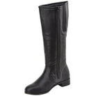 Side view of black Gotham Dallas Team Boot showing inside zipper, elastic stretch panel, and neat stitching along calf-high shaft.
