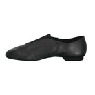 Value Jazz split-sole guard shoe in black full-grain leather, laceless elastic upper, sewn sole, rubber traction pad and EVA heel built for flexible turn support