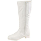 Side view of white Dallas Team Boot highlighting inside zipper, fully lined soft vinyl upper, and cushioned heel for performance comfort.