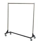 Vivace single-tier Z‑style uniform storage rack with chrome vertical poles, black powder-coated Z-base, and four swivel casters—designed to hold full-length garment bags.